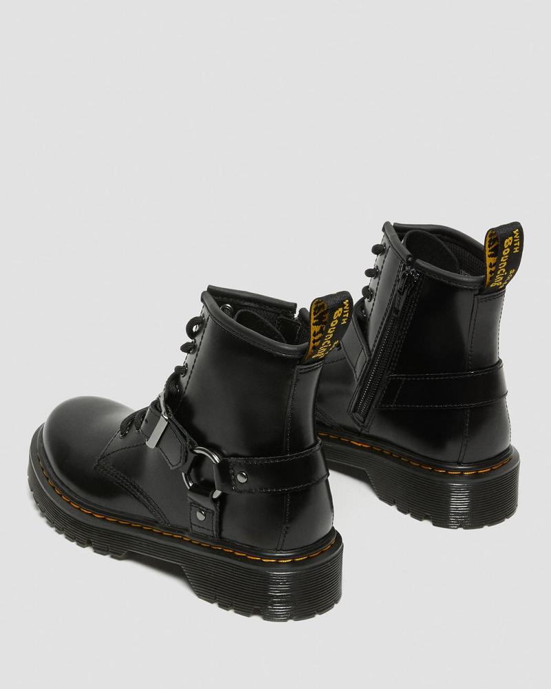 Dr Martens Junior 1460 Harness Leren Vrijetijdslaarzen Kinderen Zwart | NL 162UZG